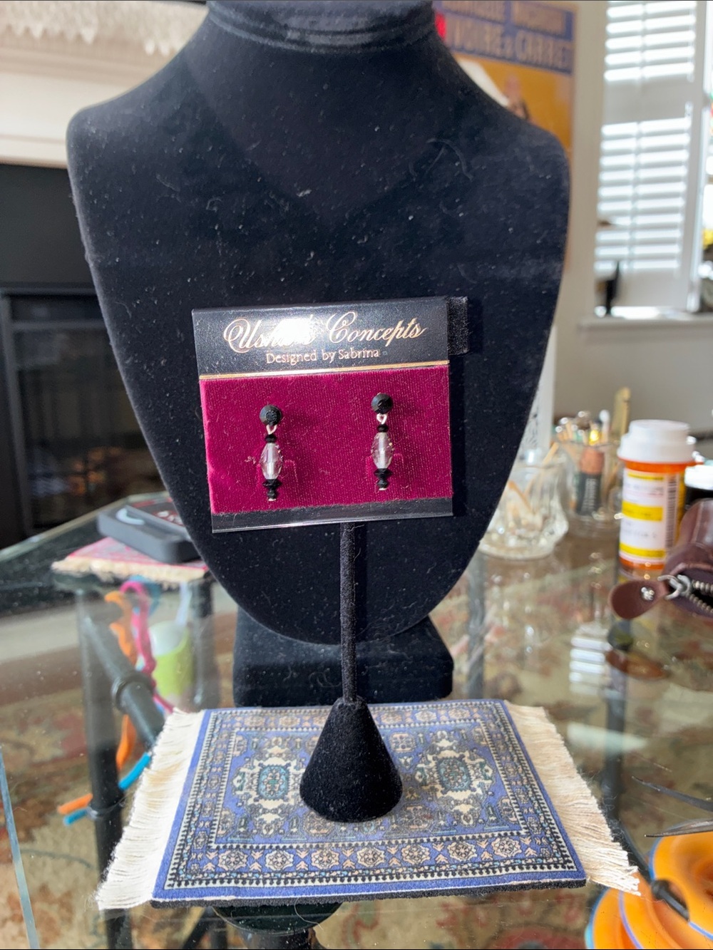 Black and Clear Dangle Earrings - Designed by Sabrina